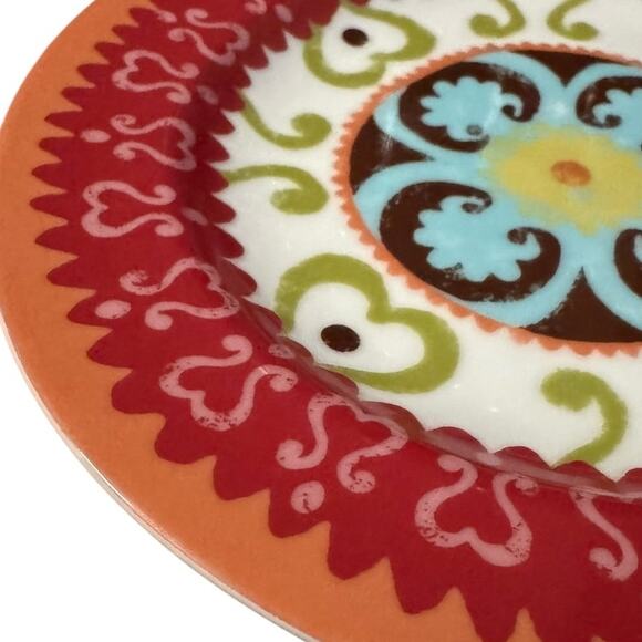 Anthropologie Folk Art Heart Salad Dessert Plates Set of 4 Worn Chic Look - Picture 3 of 4